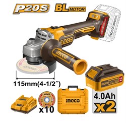 Аккумуляторная угловая шлифовальная машина (УШМ) INGCO CAGLI211542 INDUSTRIAL 20 В 115 мм 6705 - фото 61138
