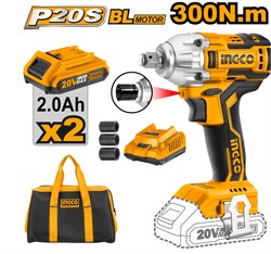 Аккумуляторный бесщеточный ударный гайковерт INGCO CIWLI2001 INDUSTRIAL 20 В 1/2" 300 Нм 6761 - фото 62131