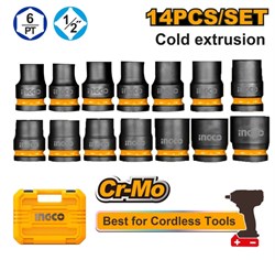 Набор торцевых ударных головок INGCO HKISSD12141 INDUSTRIAL 1/2" 10-27 мм 14 шт. 6779 - фото 62169