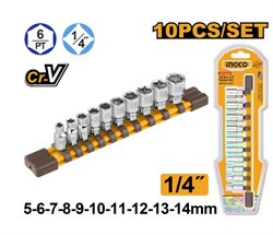 Набор торцевых головок INGCO HKTS14103 INDUSTRIAL 1/4" 5-14 мм 10 шт. 6783 - фото 62177