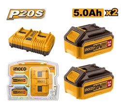 Набор аккумуляторов и зарядное устройство INGCO FBCPK2425 INDUSTRIAL 2x5 Ач 6824 - фото 62259