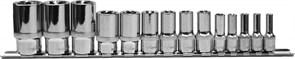 Набор головок торцевых глубоких 1/4", 3/8", 1/2"DR на держателе, внешний TORX®, E4-E24, 14 предметов Ombra 910714 12349