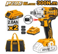 Аккумуляторный бесщеточный ударный гайковерт INGCO CIWLI2001 INDUSTRIAL 20 В 1/2" 300 Нм 6761
