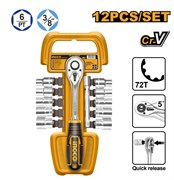 Набор торцевых головок с трещоткой INGCO HKTS38122 INDUSTRIAL 3/8" 8-19 мм 12 шт. 6782