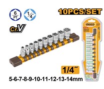 Набор торцевых головок INGCO HKTS14103 INDUSTRIAL 1/4" 5-14 мм 10 шт. 6783