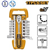 Набор торцевых головок с трещоткой INGCO HKTS12171 INDUSTRIAL 1/2" 10-24 мм 17 шт. 6786